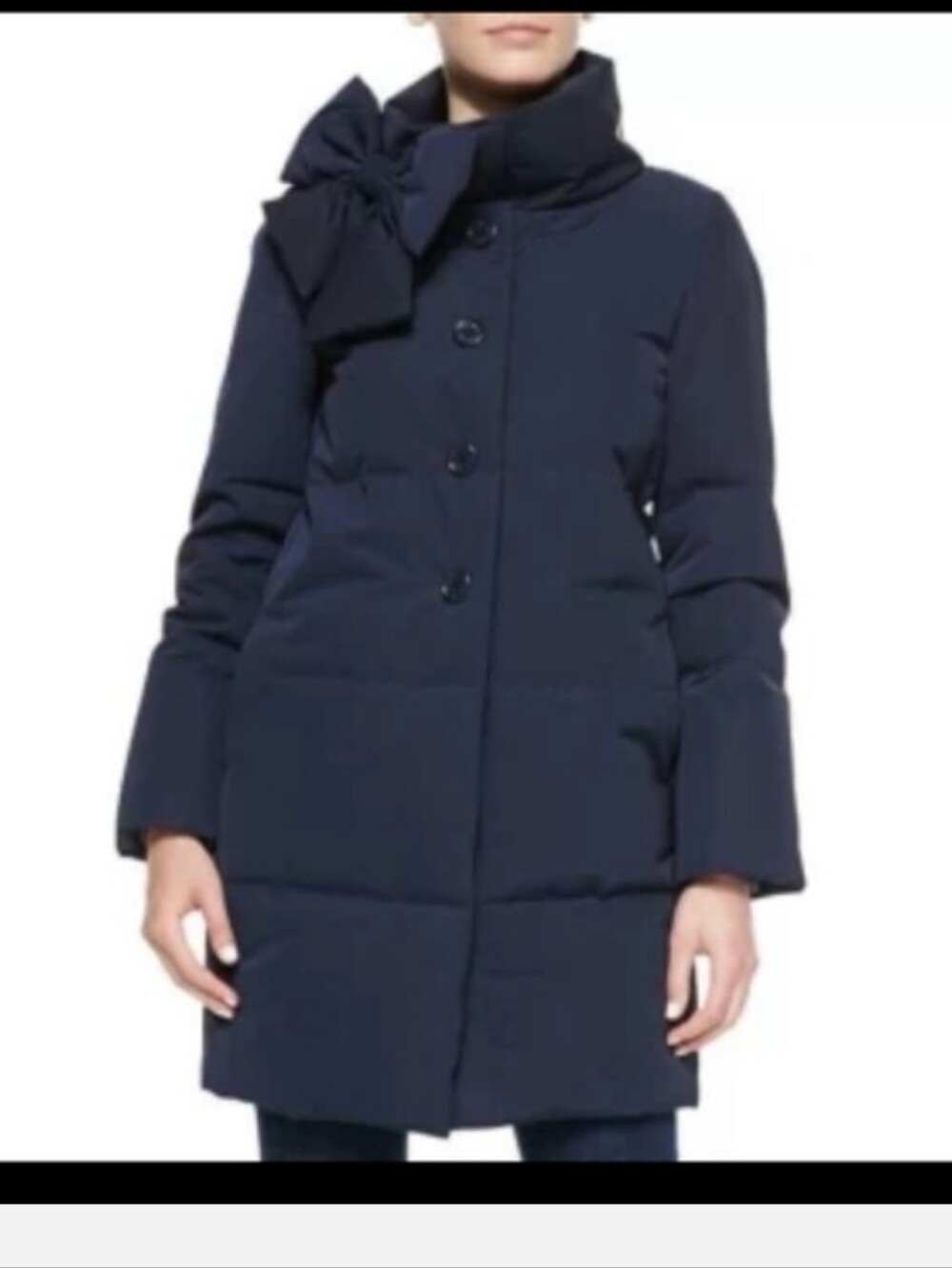 Kate Spade New York Navy Puffer Coat Oversized Bow Collar Size Small